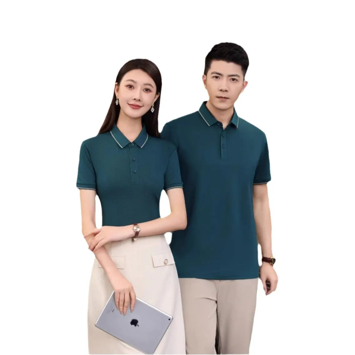 Loose fit short sleeve polo shirt in Army Green with ice ion single collar lapel