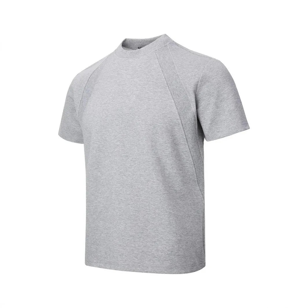 Air layer stitching short sleeve top in black, loose fit, polyester fabric, Asian sizing
