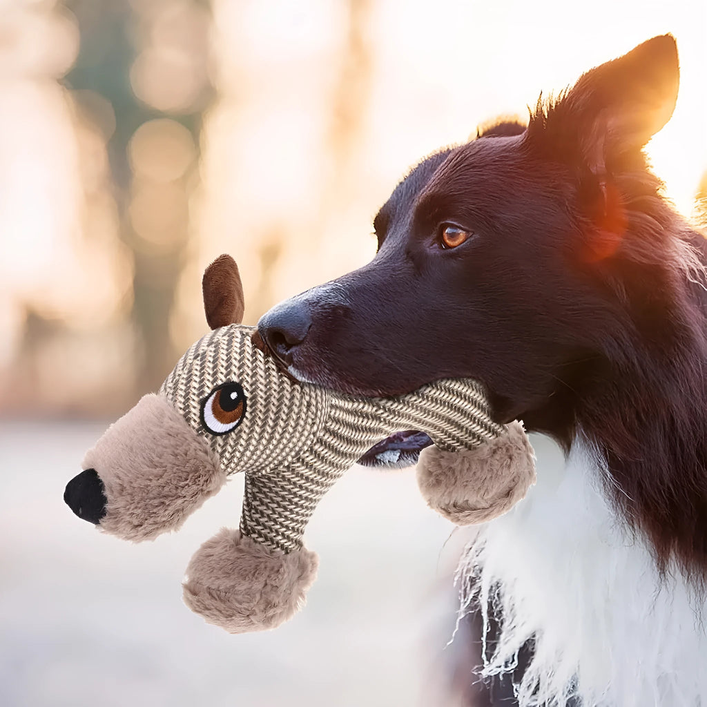 Large dog squeaky plush toy with cotton-reinforced construction for medium to large breed dogs