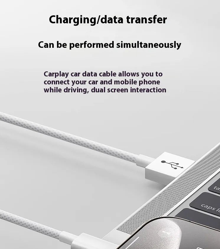 USB to Type-C braided data cable in creamy-white, for iPhone 15 car projection screen and CarPlay, 1m 1.5m 2m lengths