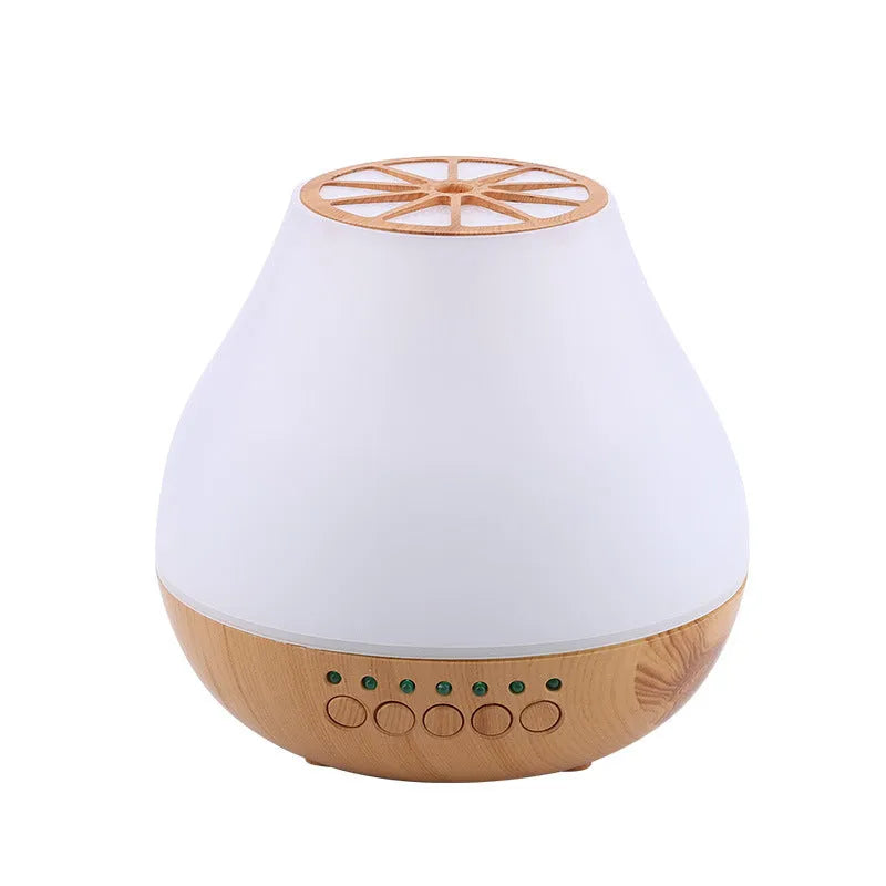 Wood grain USB aroma diffuser with colourful LED lights and essential oil bottle