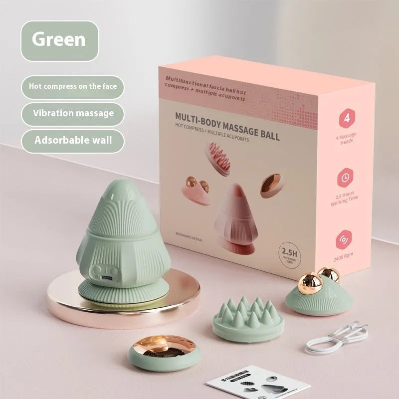 Rechargeable neck massager with hot compress, multi-head silicone design, gift box, and charging cable