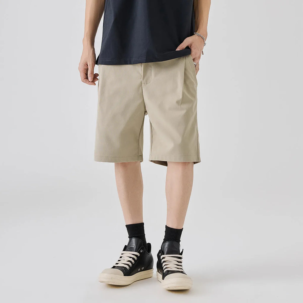 Men's straight-leg summer trousers in khaki colour with micro-elastic polyester fabric for business casual occasions