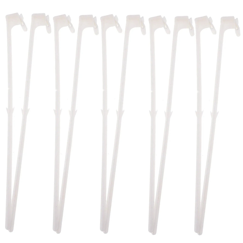 White PP plastic car window flag bracket set showing 10 poles with clip mechanism for vehicle flag display