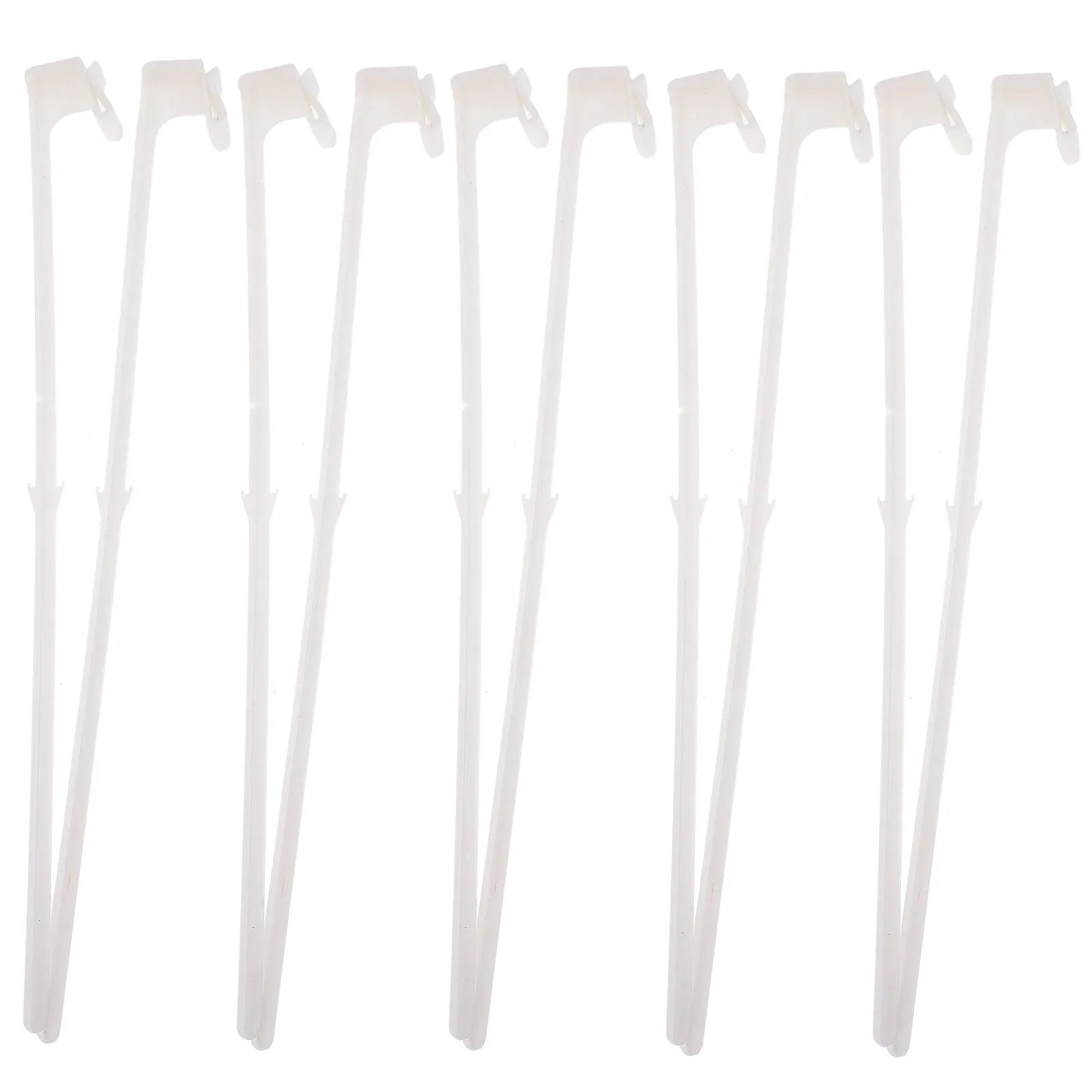 White PP plastic car window flag bracket set showing 10 poles with clip mechanism for vehicle flag display