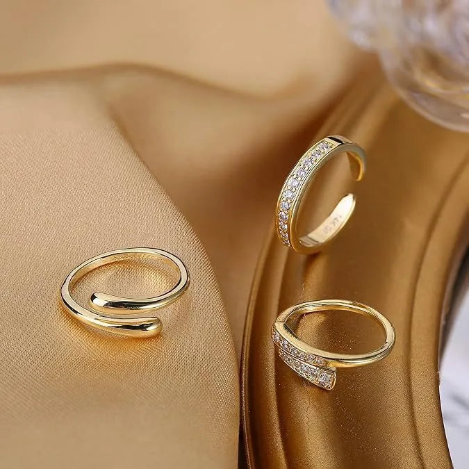 Geometric toe ring with 0.5mm thickness and 14K gold plating over copper, showing four style variations