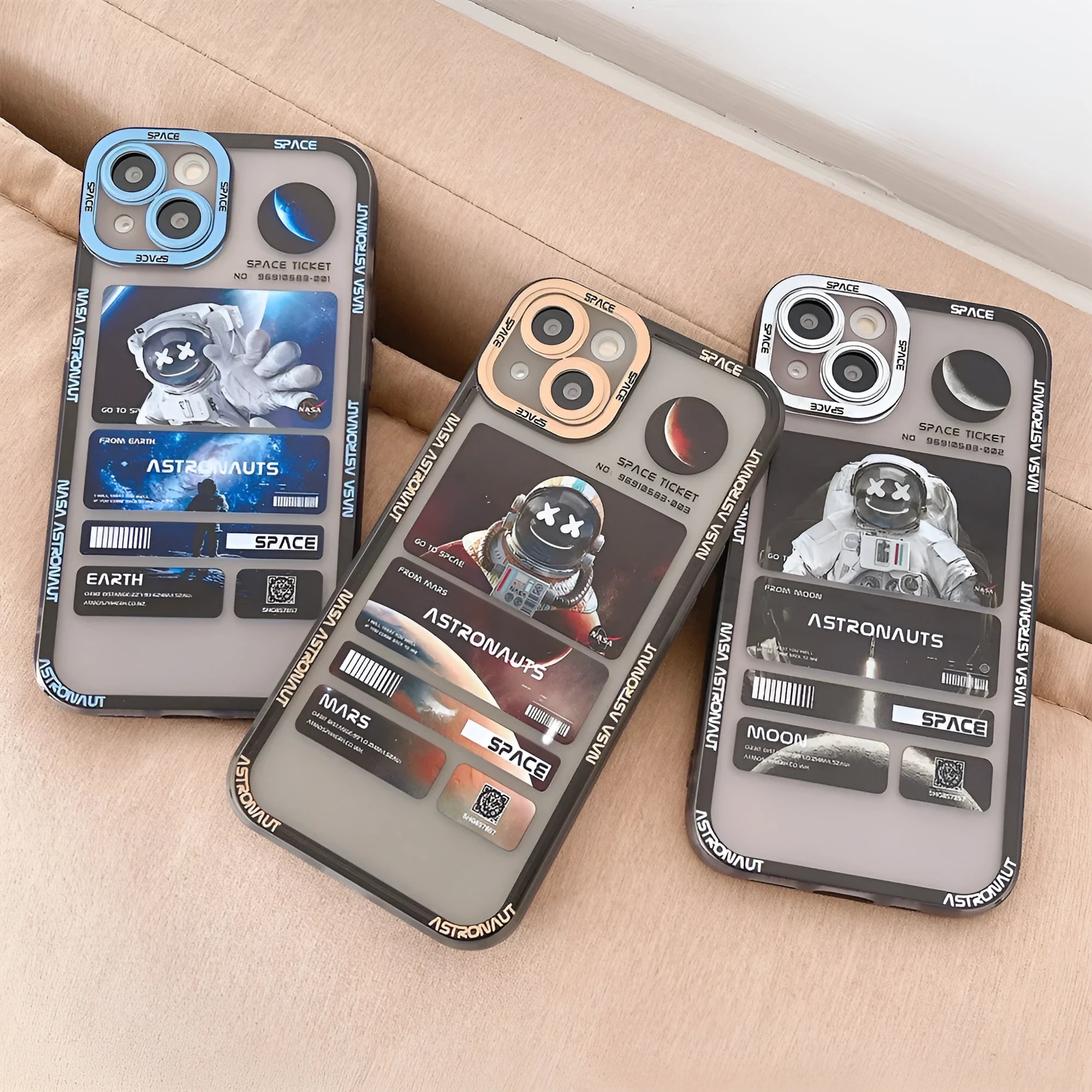 Space astronaut graffiti design phone case for iPhone in blue-black contrast colour