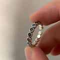 Women's geometric zinc alloy ring with colourful zircon stones and adjustable opening in retro silver finish