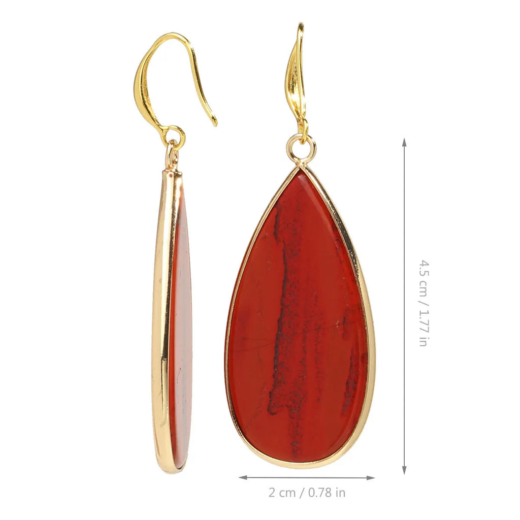 Vintage Tigereye long water drops earrings showing 5-7cm stone drop shape with manual texture processing