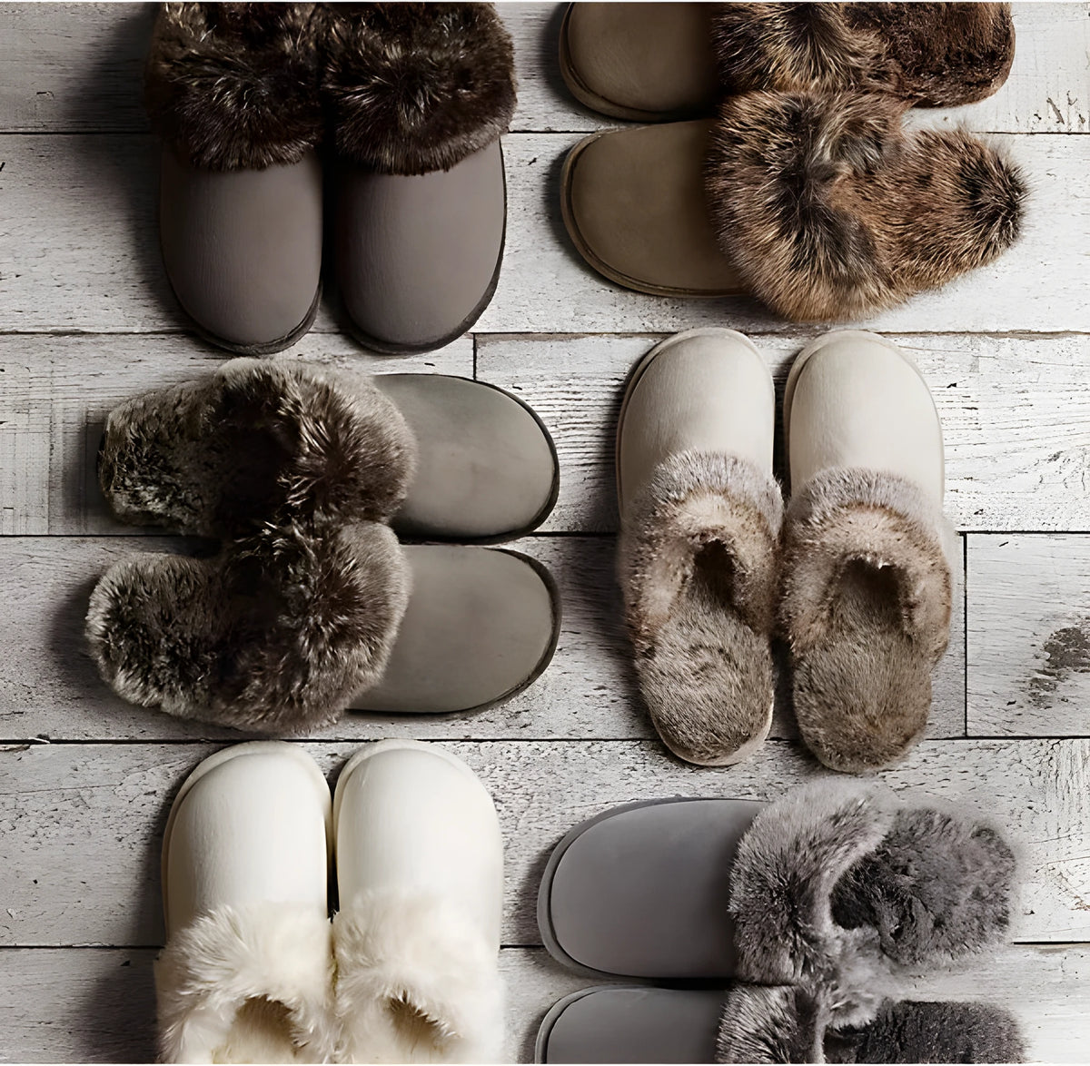 Pair of couple wool slippers with suede upper and non-slip TPR sole in beige