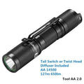 Lumintop Tool AA 2.0 black aluminium keychain flashlight with magnetic tail cap attached