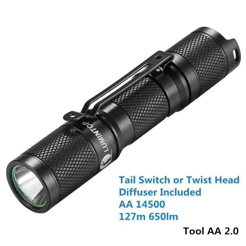 Lumintop Tool AA 2.0 black aluminium keychain flashlight with magnetic tail cap attached