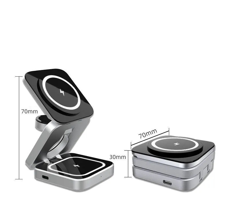 Folding wireless charging bracket with magnetic ring for Apple, Samsung, and Google Pixel Watch devices