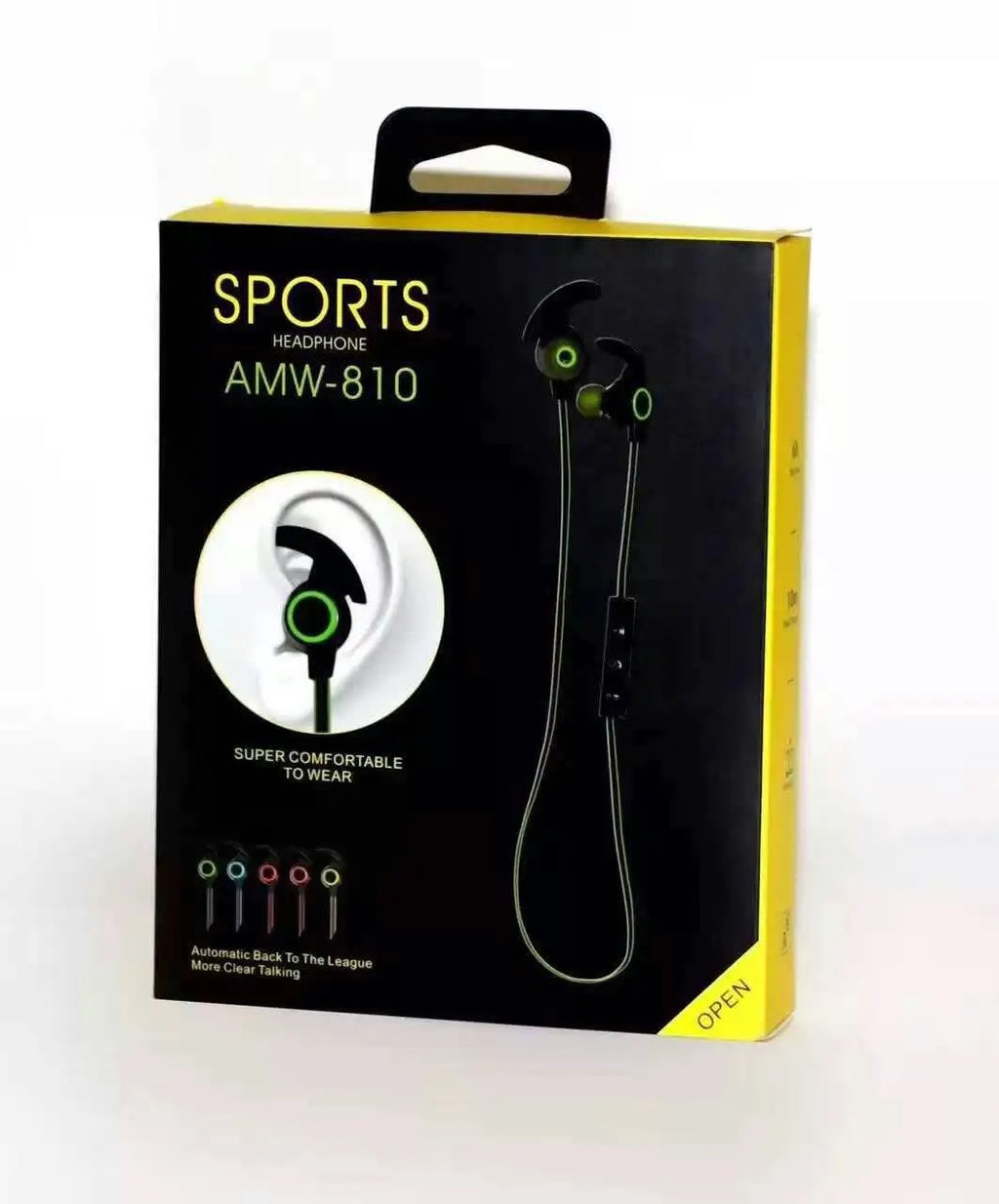 AMW-810 wireless Bluetooth headset for OPPO and VIVO mobile phones, shown in Blue and Red colour options