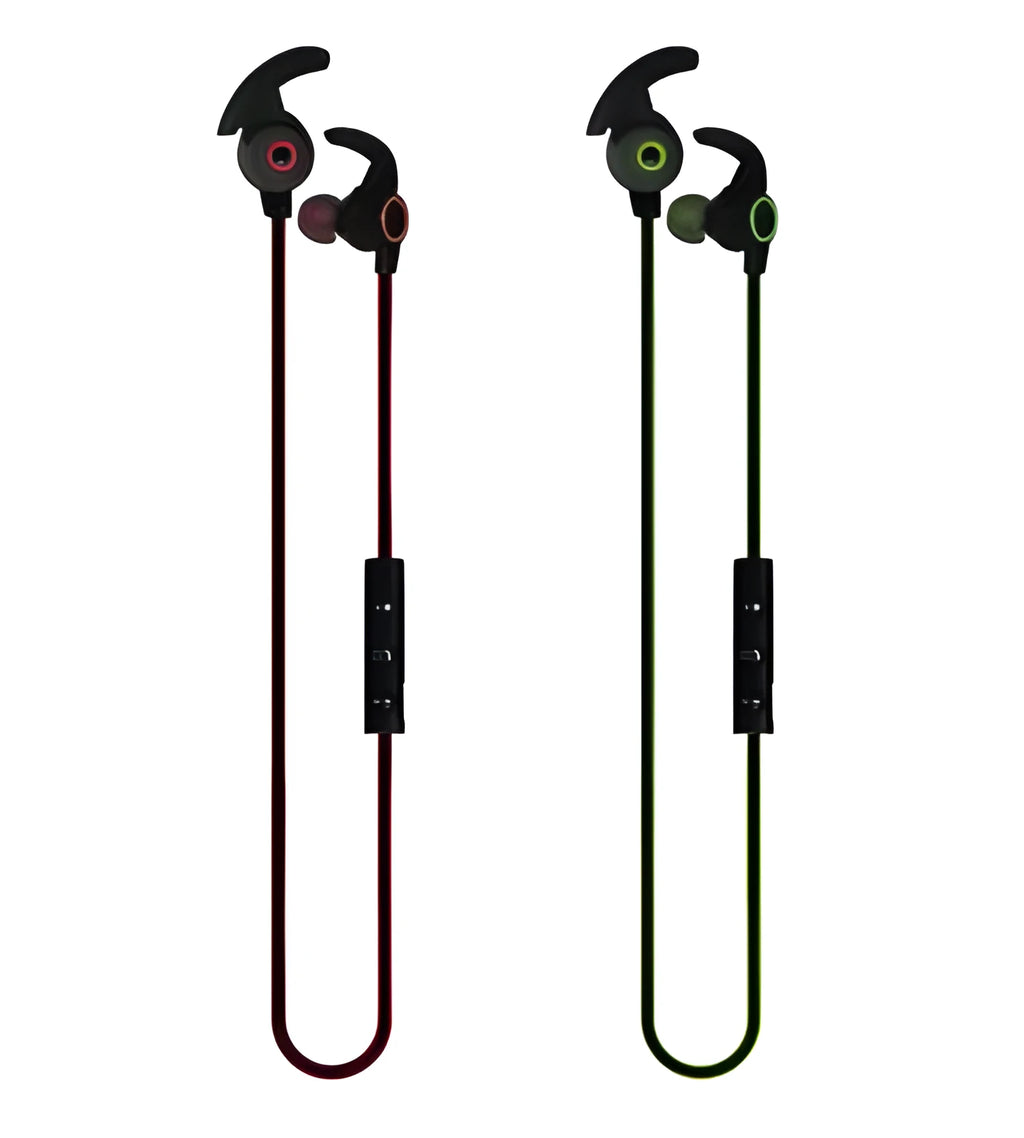 AMW-810 wireless Bluetooth headset for OPPO and VIVO mobile phones, shown in Blue and Red colour options
