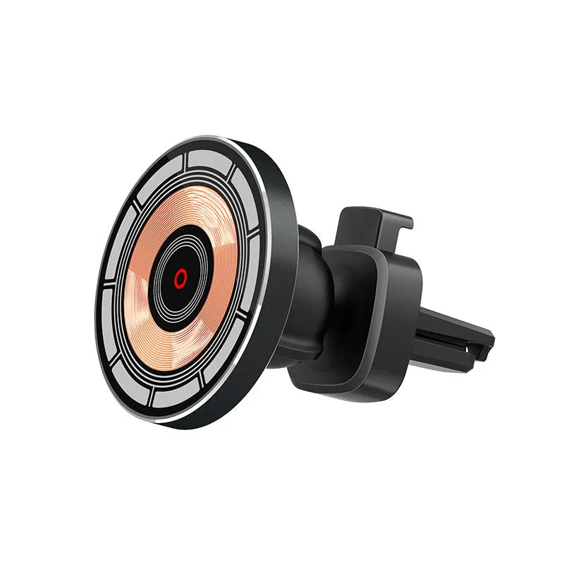 Black car magnetic wireless charger support in aluminium alloy and ABS with USB-C input and 76 x 60 x 60mm bare metal size