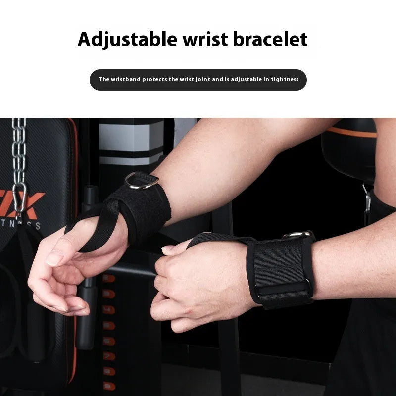 Fitness Bounce chest expander elastic belt with red, blue, black, and green sleeves indicating 100 to 300 pounds resistance