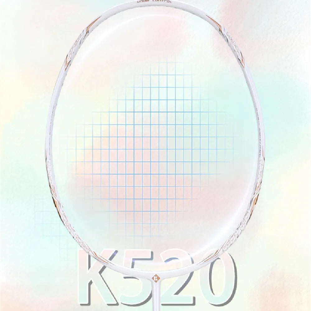 K520pro all carbon fibre badminton racket in black, pink or white colours with optional line patterns