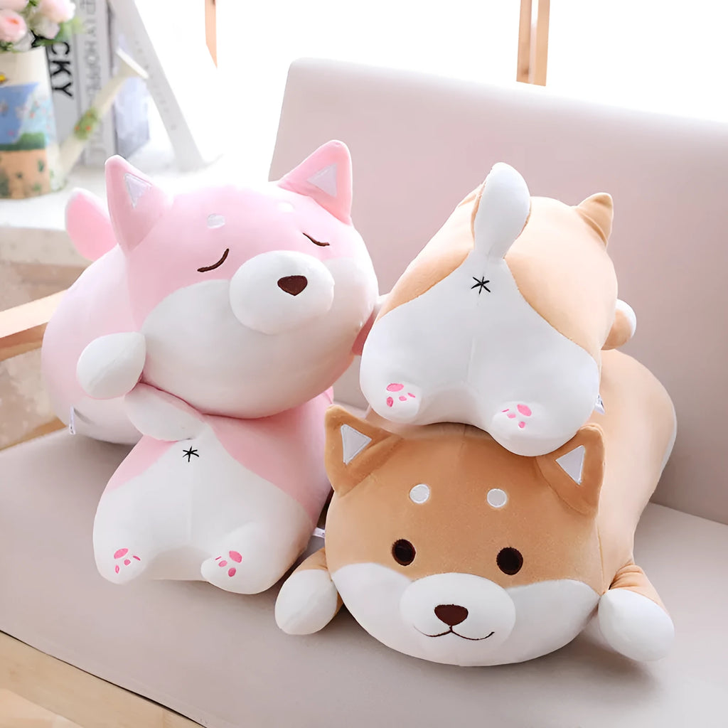 Shiba Inu dog plush toy in brown or pink, 35cm or 55cm, super soft short plush and PP cotton filling
