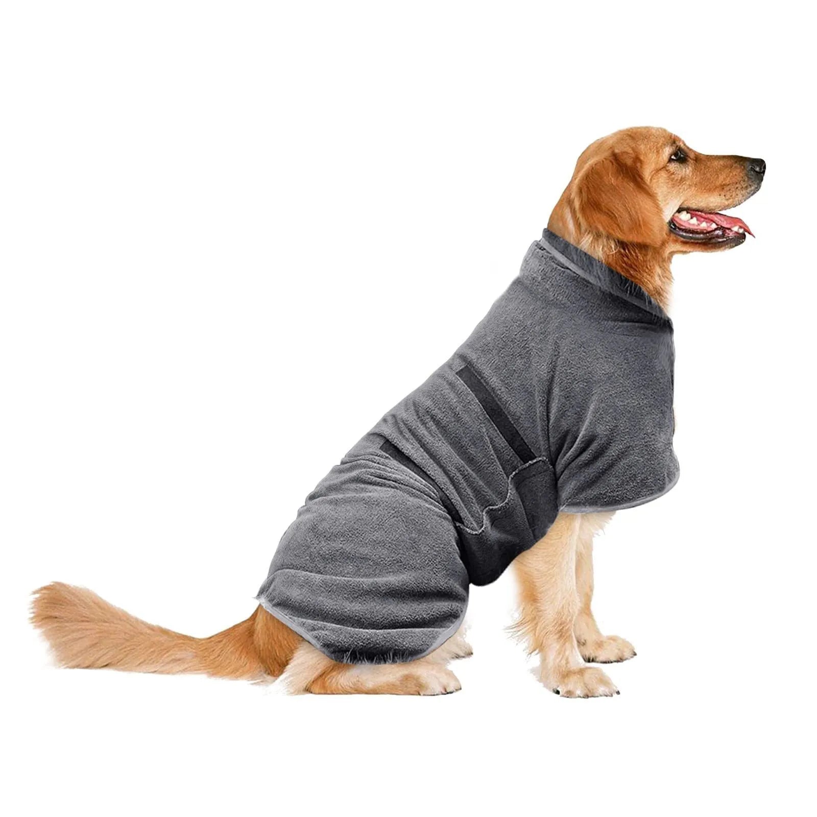 Nylon pet drying robe for dogs and cats in grey with orange edge design