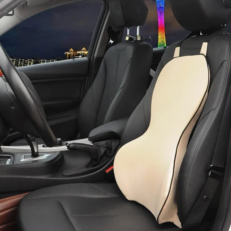 Memory cotton car waist back cushion in solid colour on car seat showing lumbar support position
