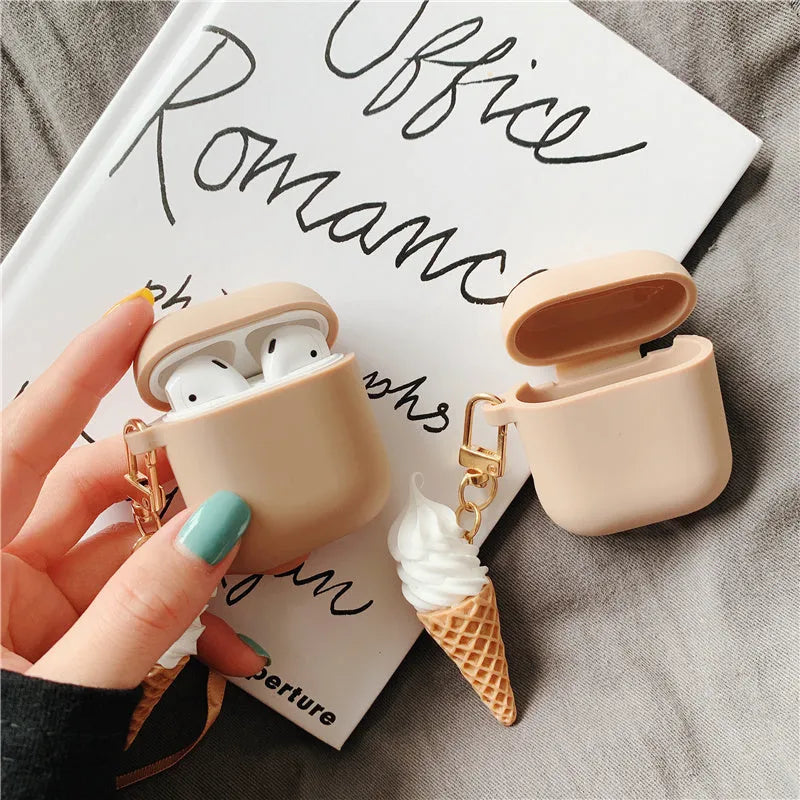 Cylinder Ice Cream silicone protective case for Apple AirPods 2 with visible charging port cutout
