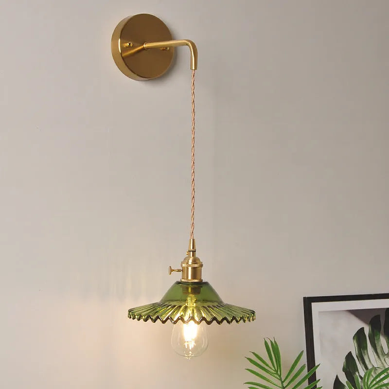 Copper lotus wall lamp with glass shade in six colour options, 22cm diameter
