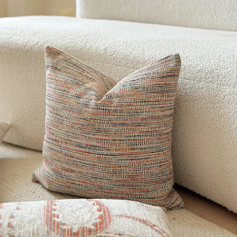 American-style yarn-dyed jacquard sofa cushion with paisley pattern in amber colour, dimensions 45x45cm and 30x50cm