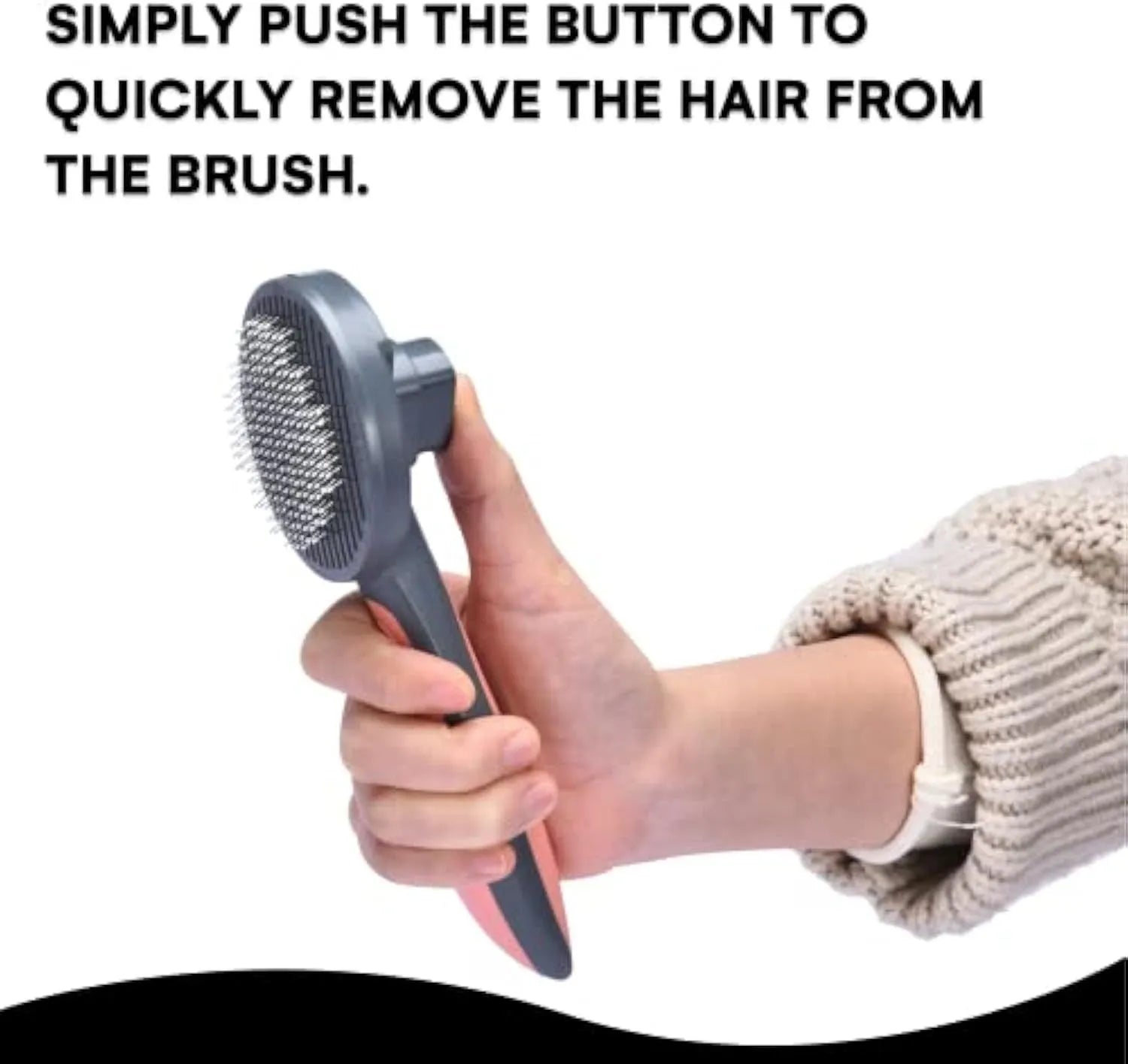 Self-cleaning slicker brush for cats and dogs in grey, green, or pink with massage bristles and comfort-grip handle