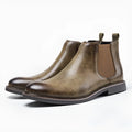 Men's waterproof leather Martin boots, round toe, flat heel, rubber sole, sizes 40-46, four colours