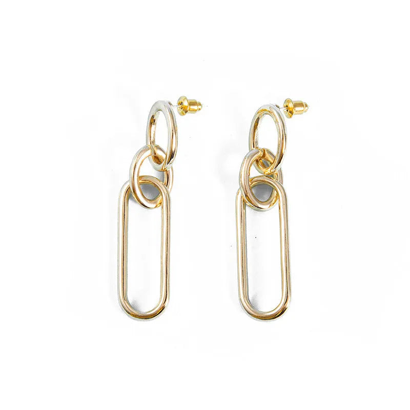 Sterling silver geometric hoop earrings with electroplated finish and needle post design