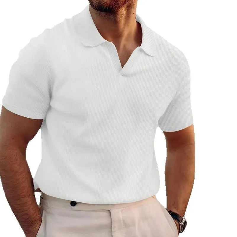 Men's slim fit heavy waffle textured T-shirt in grey, shown front-on.