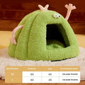 Monster-shaped cat kennel bed in green colour made from PP cotton bubble velvet