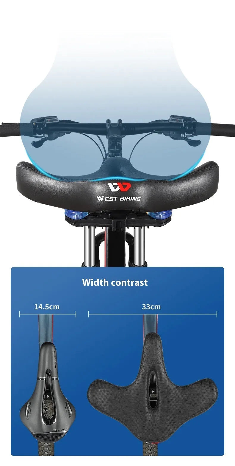 Black bicycle seat cushion with 3cm polyurethane foam padding for shock absorption on mountain bikes