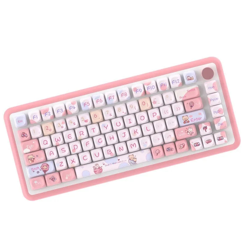 Sweet Cotton Candy key cap set for mechanical keyboards with 112 or 120 key options, dimensions 23cm x 19cm x 3cm