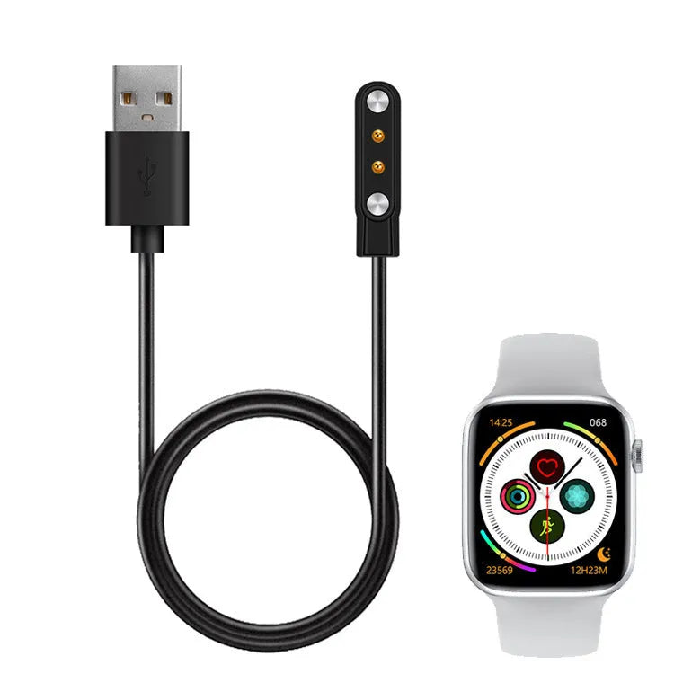 Black smart watch magnetic USB charger with thimble contact, 8cm x 4cm x 1cm, 100cm or 60cm cable
