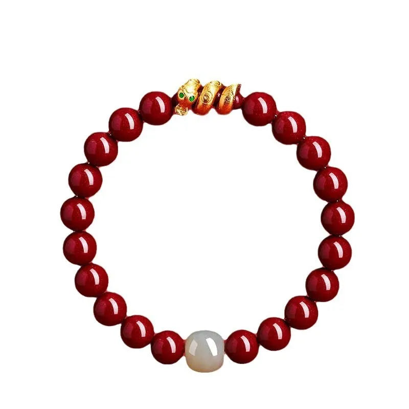 Handmade cinnabar snake year bracelet with 6mm or 8mm beads, Chinese zodiac design