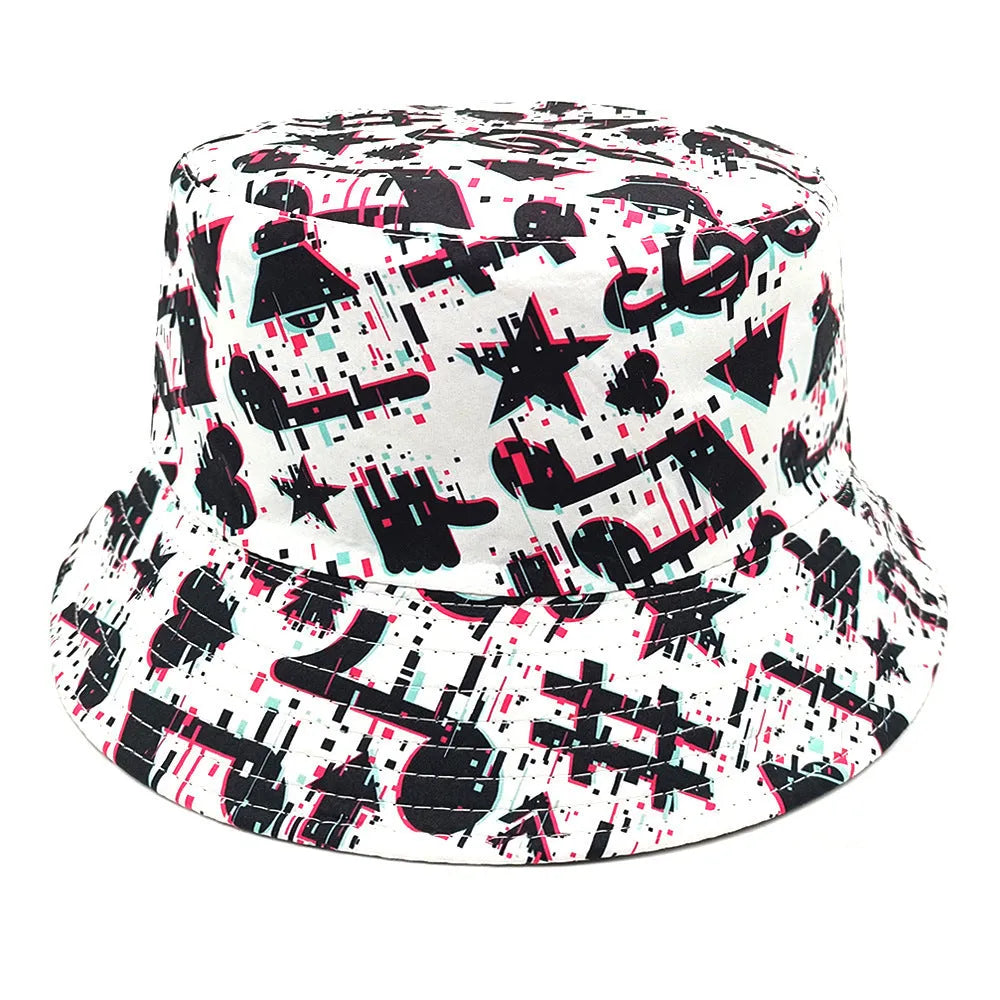 Retro musical note print polyester bucket hat dome crown size M