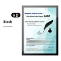 Magnetic PVC photo frame in rectangular shape, shown in black colour, for wall display of A4 print.