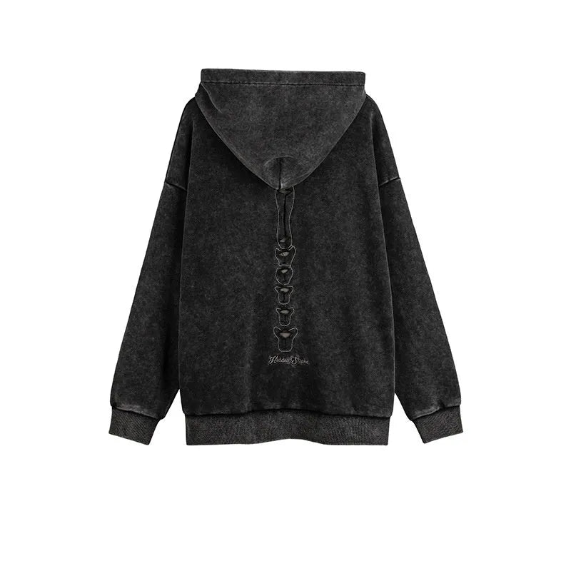 Men's loose fit cotton hoodie with skull pattern in antique brown or retro black, sizes M to 2XL.