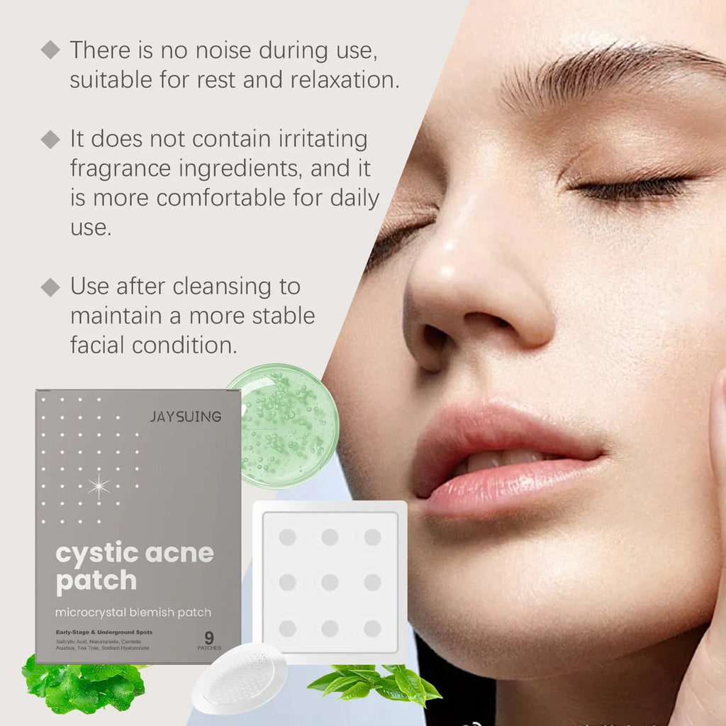 Pack of 9 acne treatment microneedle patches containing tea tree oil and Centella asiatica
