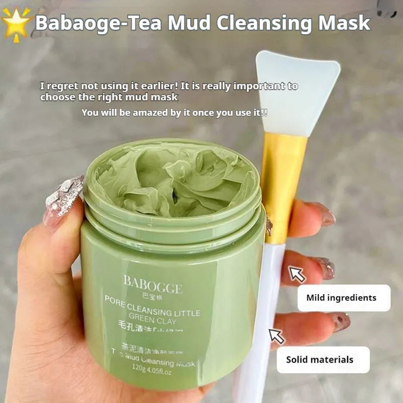 Tea Mud Clay Cleansing Facial Mask in a 120g pot, daub-type application for deep cleansing.