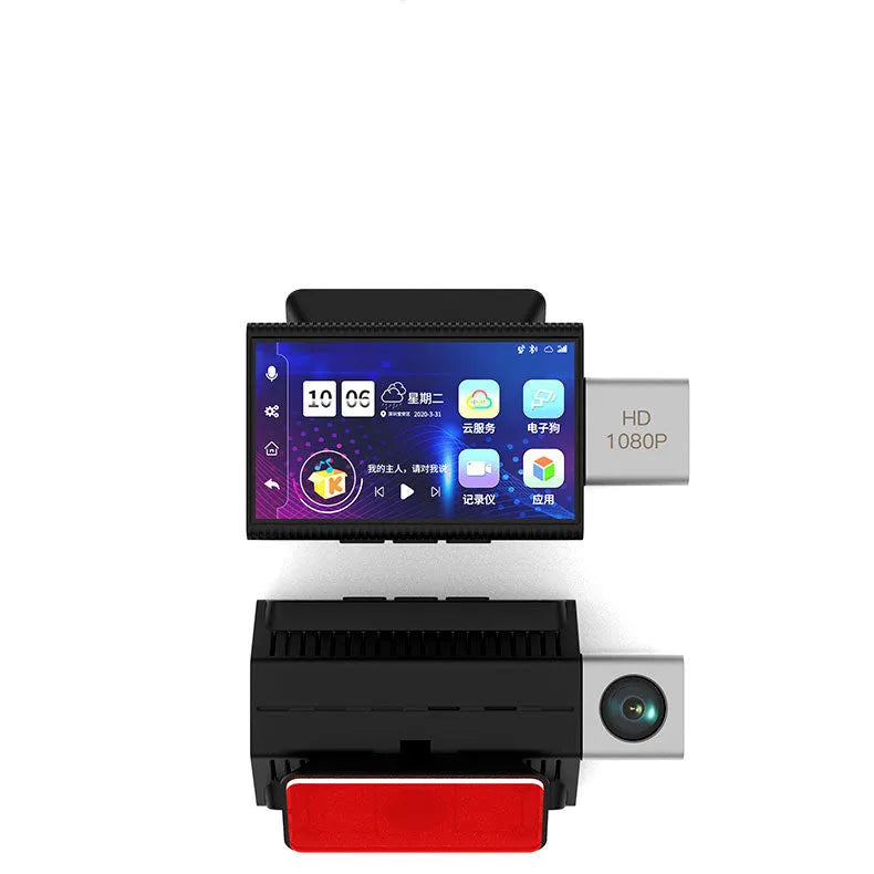 Black 4G front and rear car camera tachograph system with touch screen display