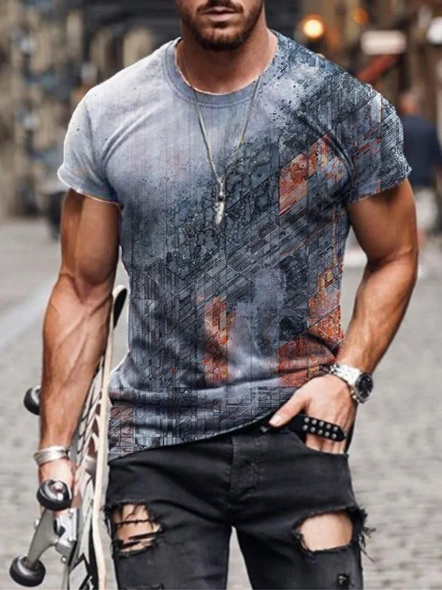Men's camouflage print short sleeve T-shirt in loose fit milk silk polyester fabric