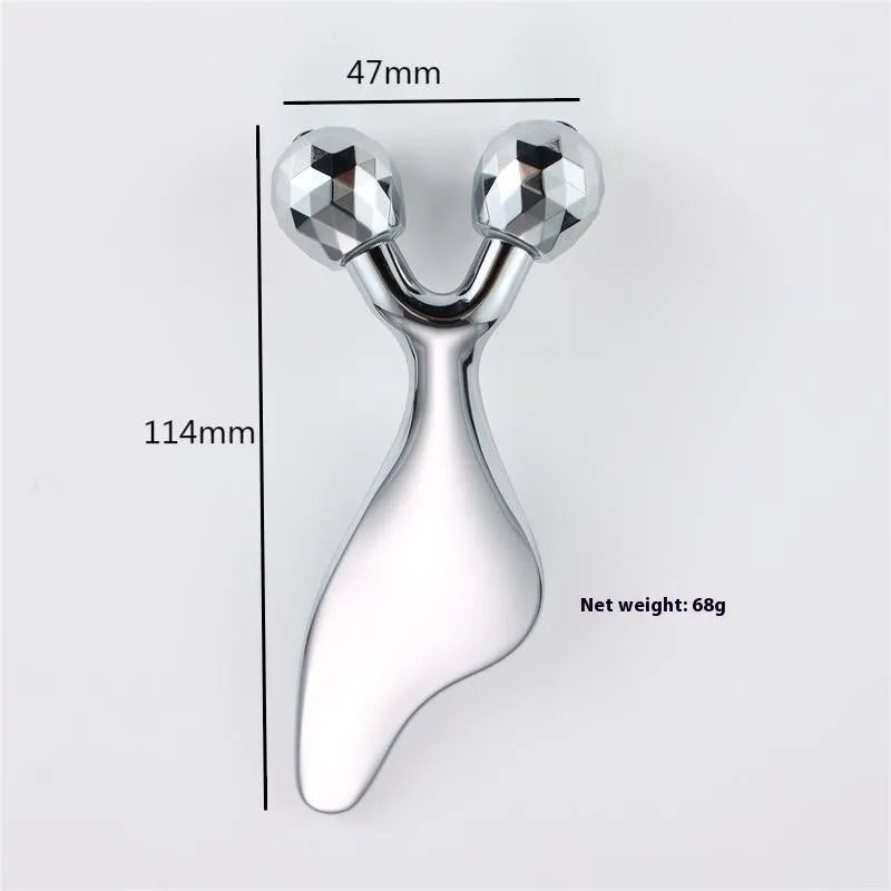 Silver double-roller metal back scratcher massage stick with anion function, supplied in an OPP bag