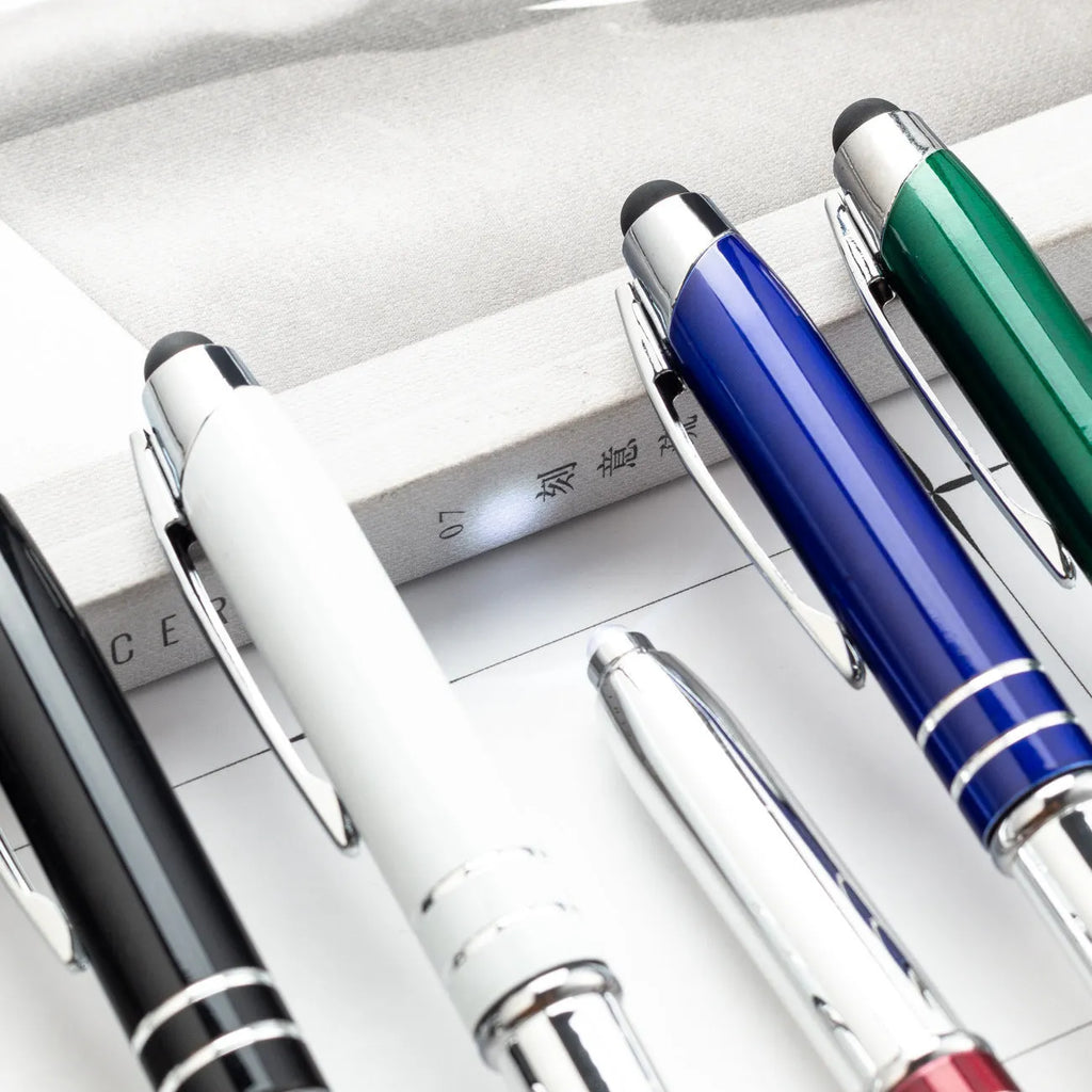 Metal capacitive stylus pen with LED light in red, black, white, green, or blue colour options