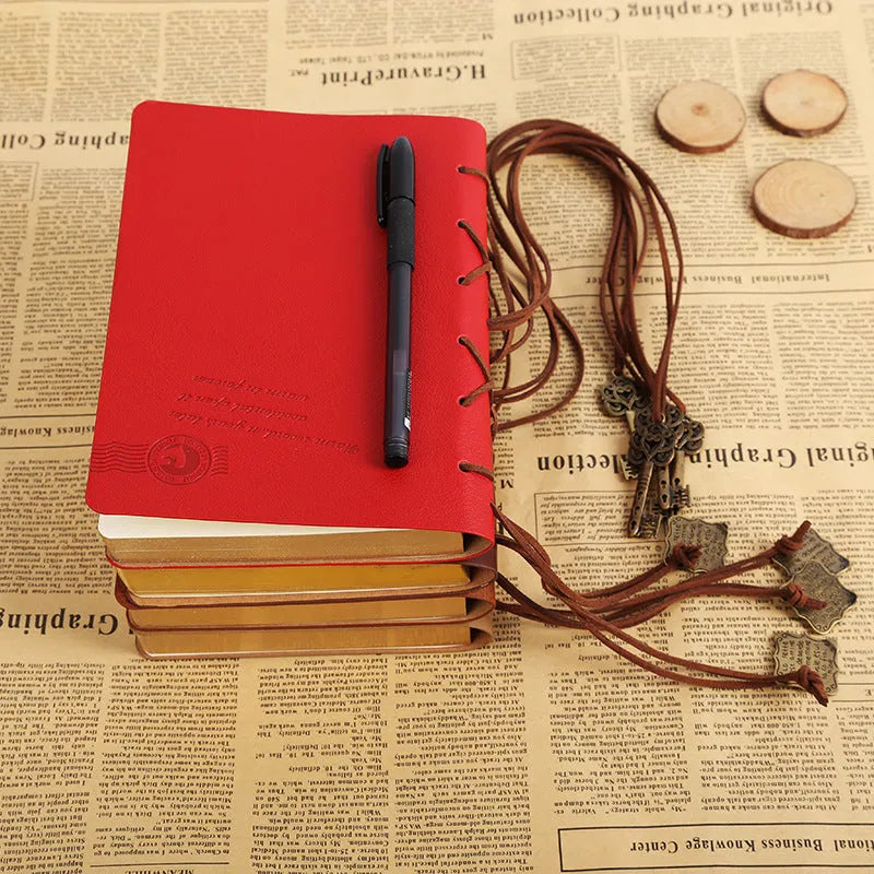 Retro faux leather strap notebook diary in big 130x180mm and small 100x140mm sizes with white or kraft paper