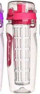 32oz BPA-free plastic water bottle with fruit infuser insert and leak-proof sports cap
