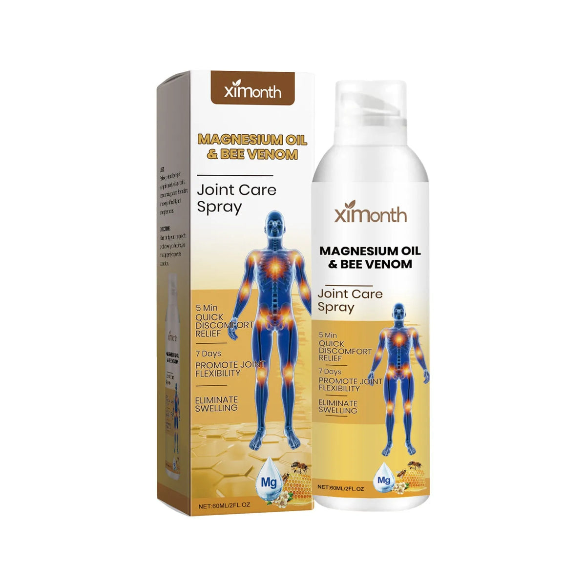 60ml joint care spray bottle with menthol, coconut oil and bee venom extract formula