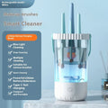 White electric makeup brush cleaning device with rotating silicone heads, 24cm length, USB rechargeable battery